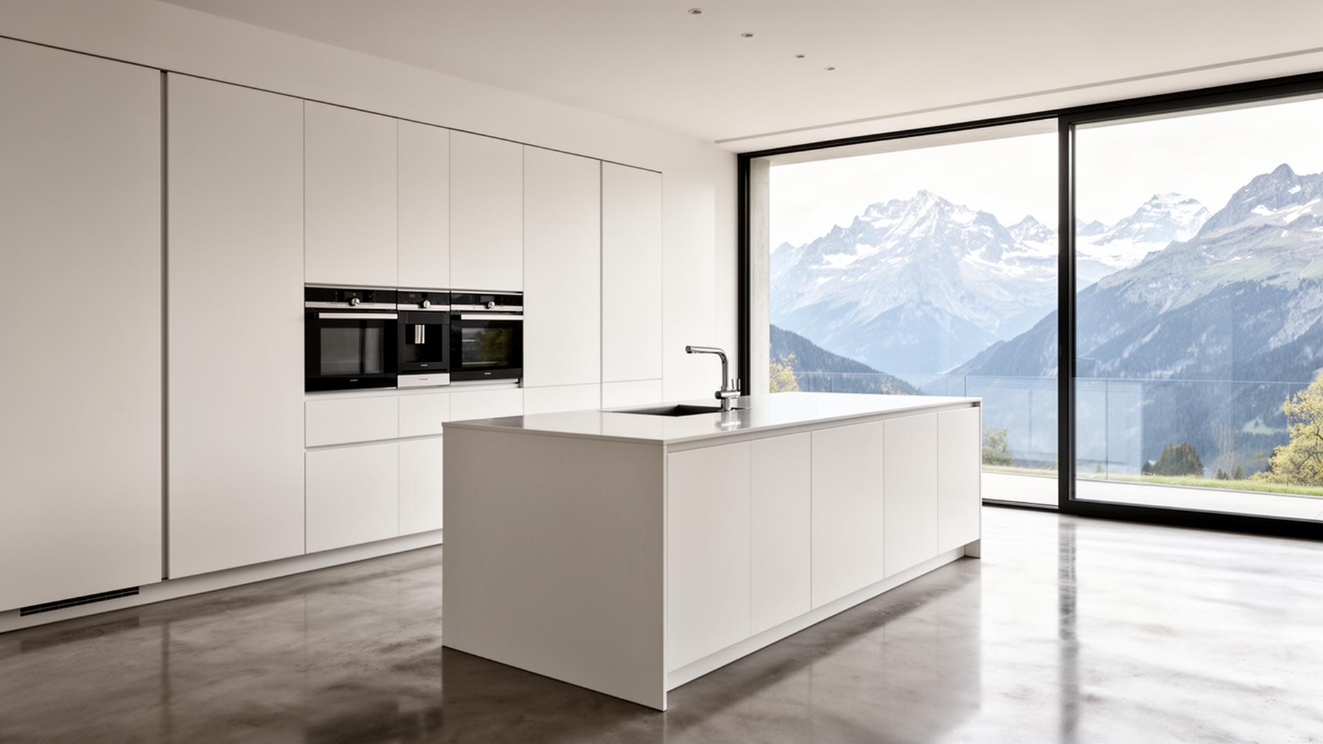 Moderne weisse Küche mit Insel